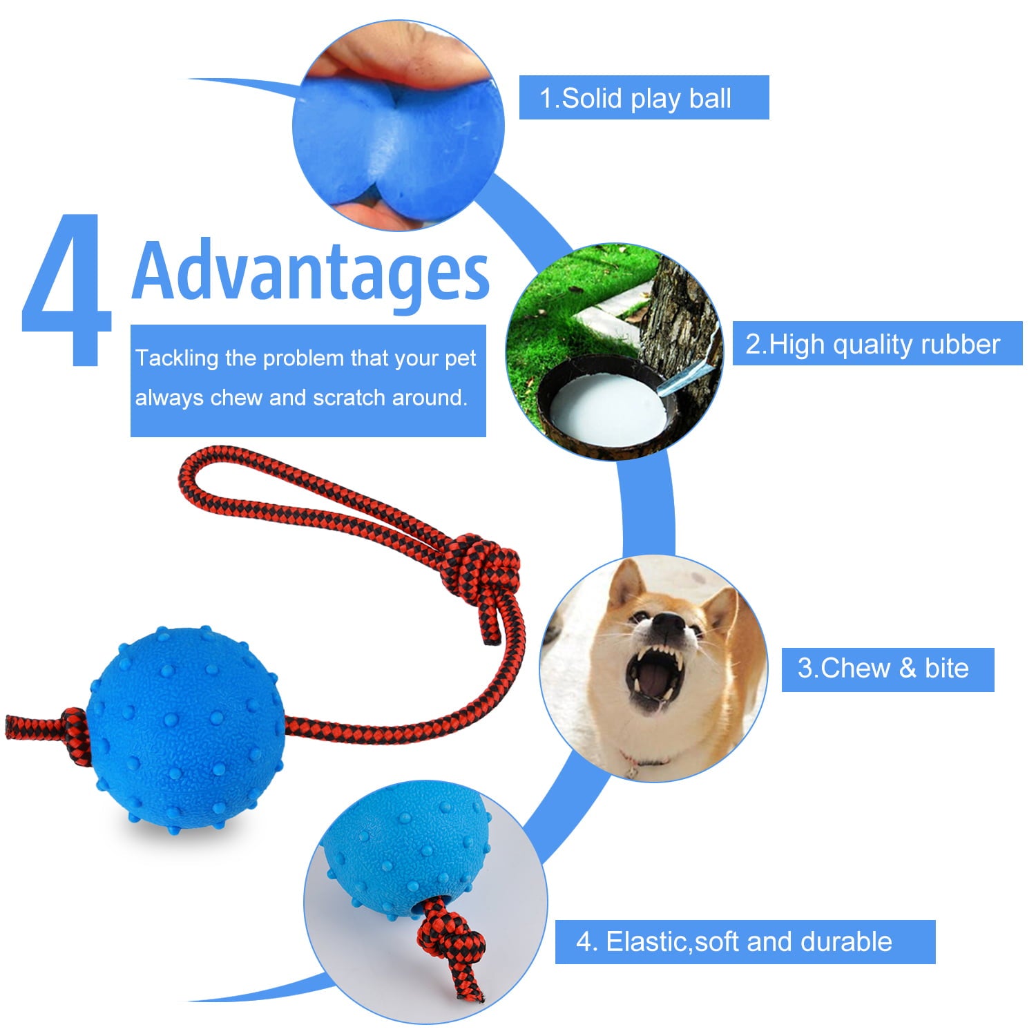 Legendog 3PCS Dog Toys Ball with Rope Interactive Dog Tug Toy Indestructible Dog Fetch Toy for aggressive chewers