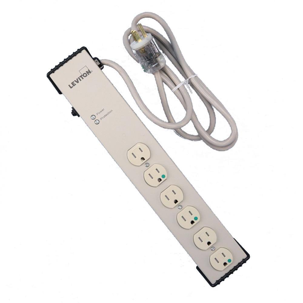 Leviton 15 Amp 6 ft. Hospital Grade Surge Protected 6-Outlet Tamper Resistant Power Strip Beige 5300-HTS