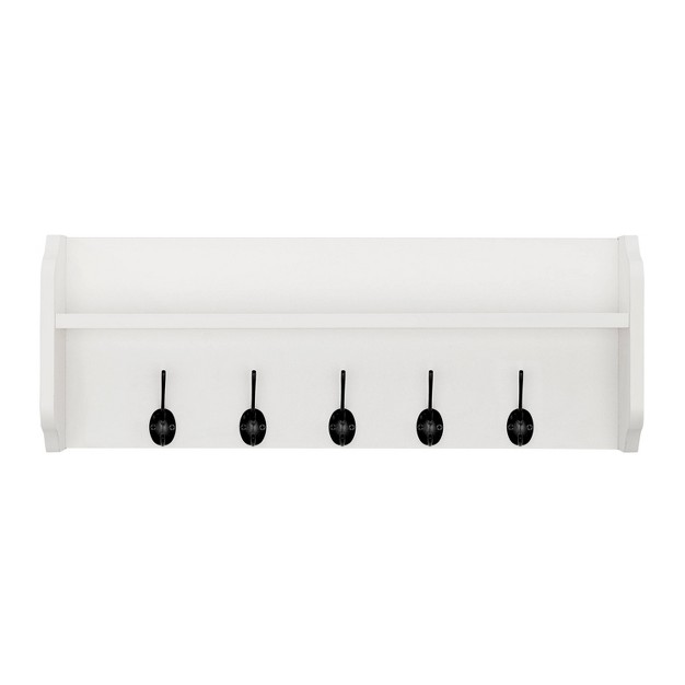 X 9 quot Entryway Floating Utility Wall Shelf With Hooks White Danya B