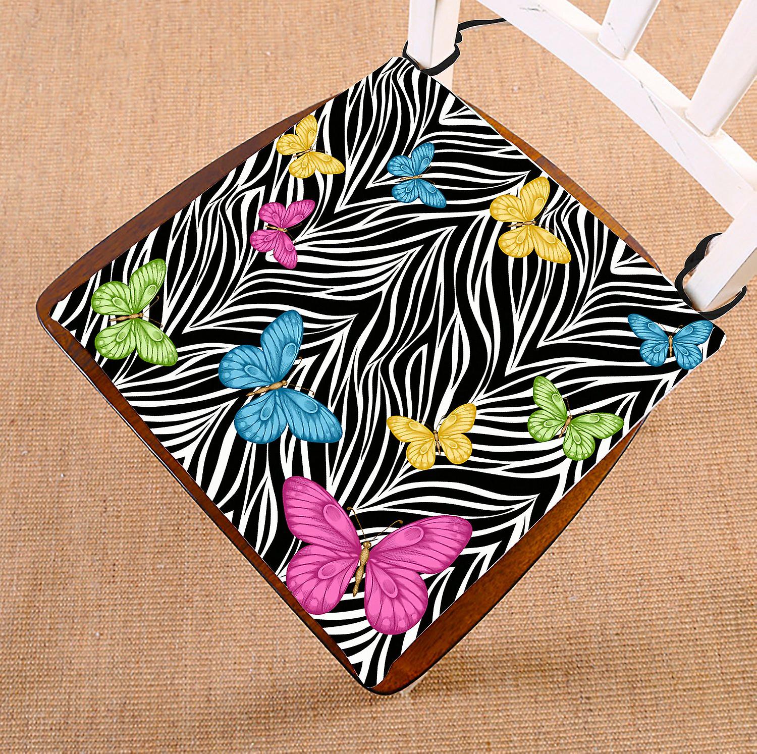 Animal Chair Pad， Colorful Butterflies On Zebra Prints Seat Cushion Chair Cushion Floor Cushion 40x40 Cm