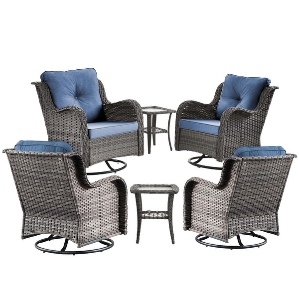 Rattan Patio Furniture Conversation Seating 360° High Back Swivel Chairs+Storage Ottomans，Cushions Included🎁