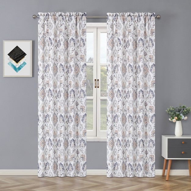 Kate Aurora Contemporary Influencer 2 Piece Water Color Damask Medallion Rod Pocket Window Curtain Panels