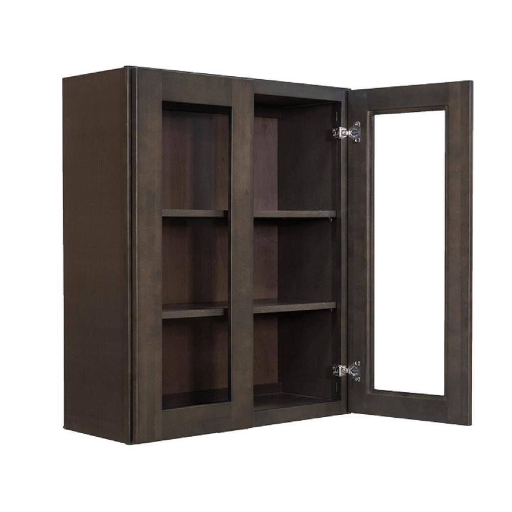 LIFEART CABINETRY Lancaster Shaker Assembled 30 in. x 36 in. x 12 in. Wall Mullion Door Cabinet with 2 Doors 2 Shelves in Vintage Charcoal ALVC-WMD3036