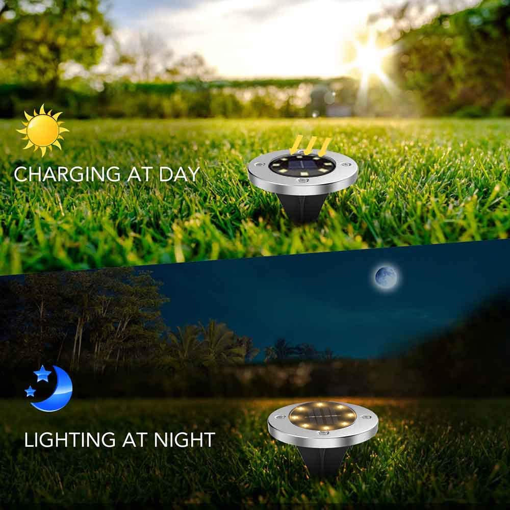 Solar Ground Lights， 4Pack Bright Solar Power Buried Light With 8LED Under Ground Lamp Outdoor PathWay Garden Holiday Decoration Christmas Lights， Warm White