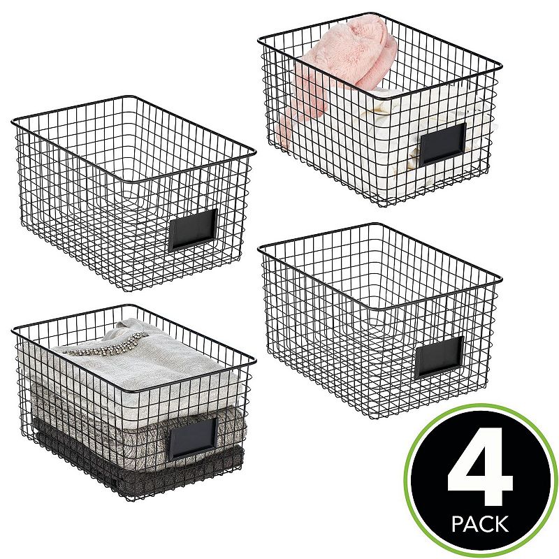 mDesign Bedroom Closet Storage Organizer Basket with Label Slot， 4 Pack