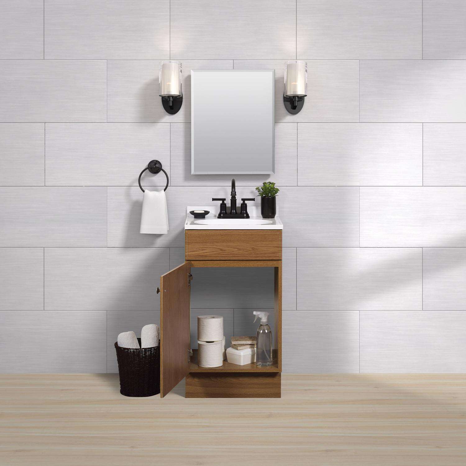 Zenna Home Single Oak Brown/White Vanity Combo 18 in. W X 16 in. D X 35 in. H