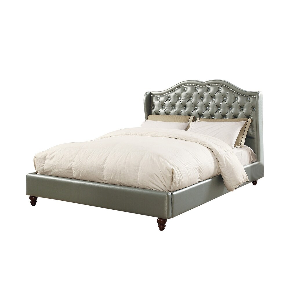 Faux Leather Upholstered Bed With Button Tufted Design