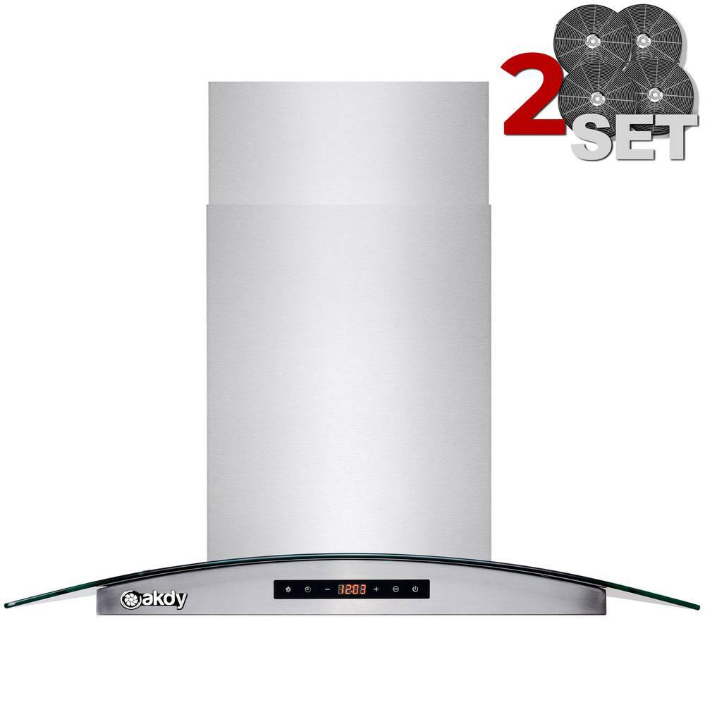 AKDY 30 in 343 CFM Convertible Island Mount Range Hood in Stainless Steel Tempered Glass with 2 Set Carbon Filter