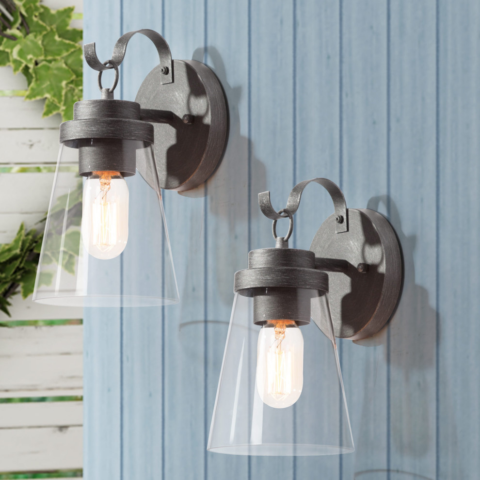 Farmhouse 1 Light Glass Outdoor Wall Lamp BK With Silver 2pcs/pack   Transitional   Outdoor Wall Lights And Sconces   by lnclighting.llc  Houzz