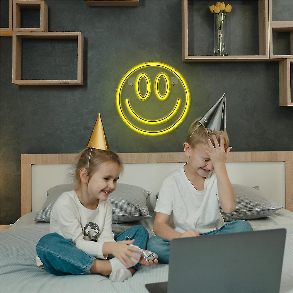 Usb Smile Face Led Neon Sign Light Wall Hanging Kids Bedside Lamp Decor