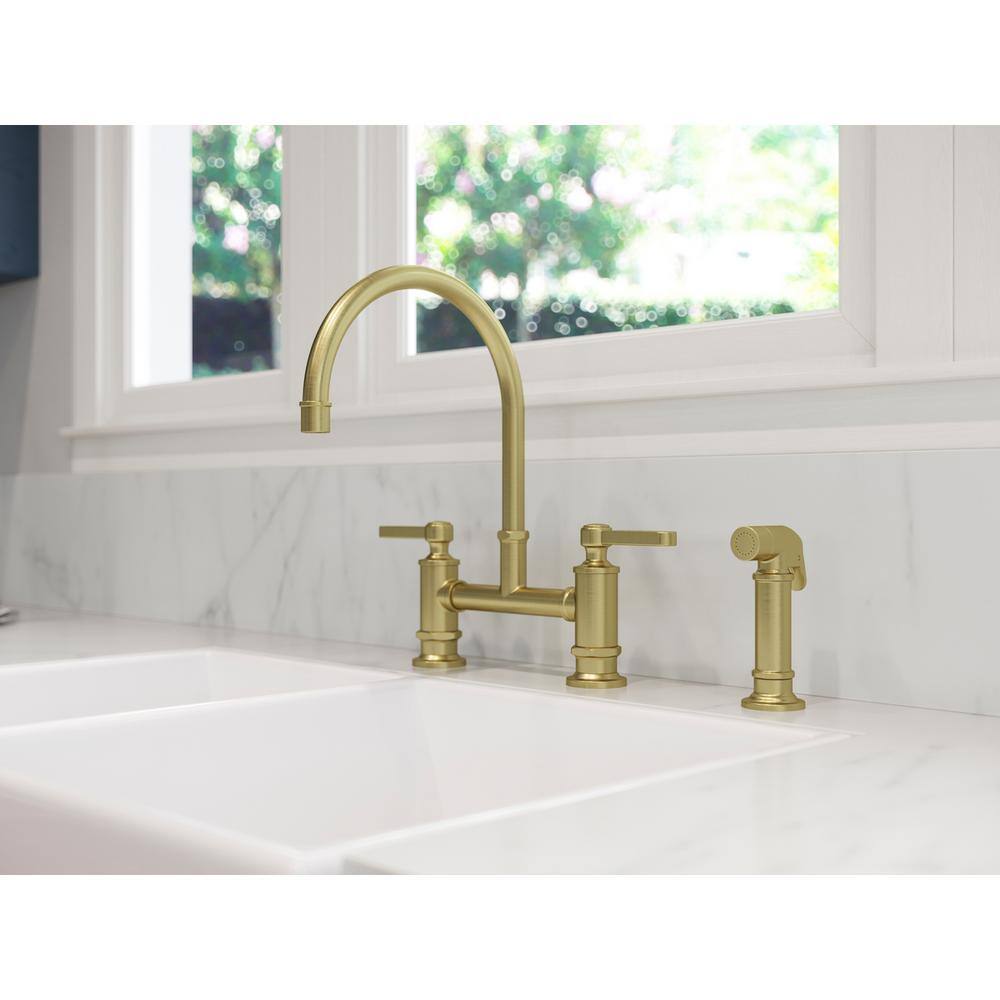 Pfister Port Haven 2-Handle Bridge Kitchen Faucet in Brushed Gold with Optional Side Sprayer LG31-TDBG