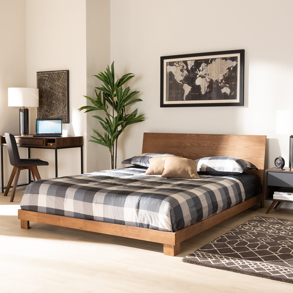 Haines Modern and Contemporary Walnut Brown Finished Wood Platform Bed