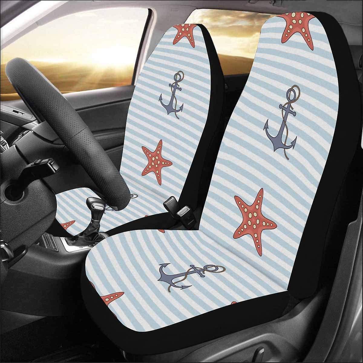 Set Of 2 Car Seat Covers Anchor And Starfish Cartoon Universal Auto Front Seats Protector Fits For Car，suv Sedan，truck