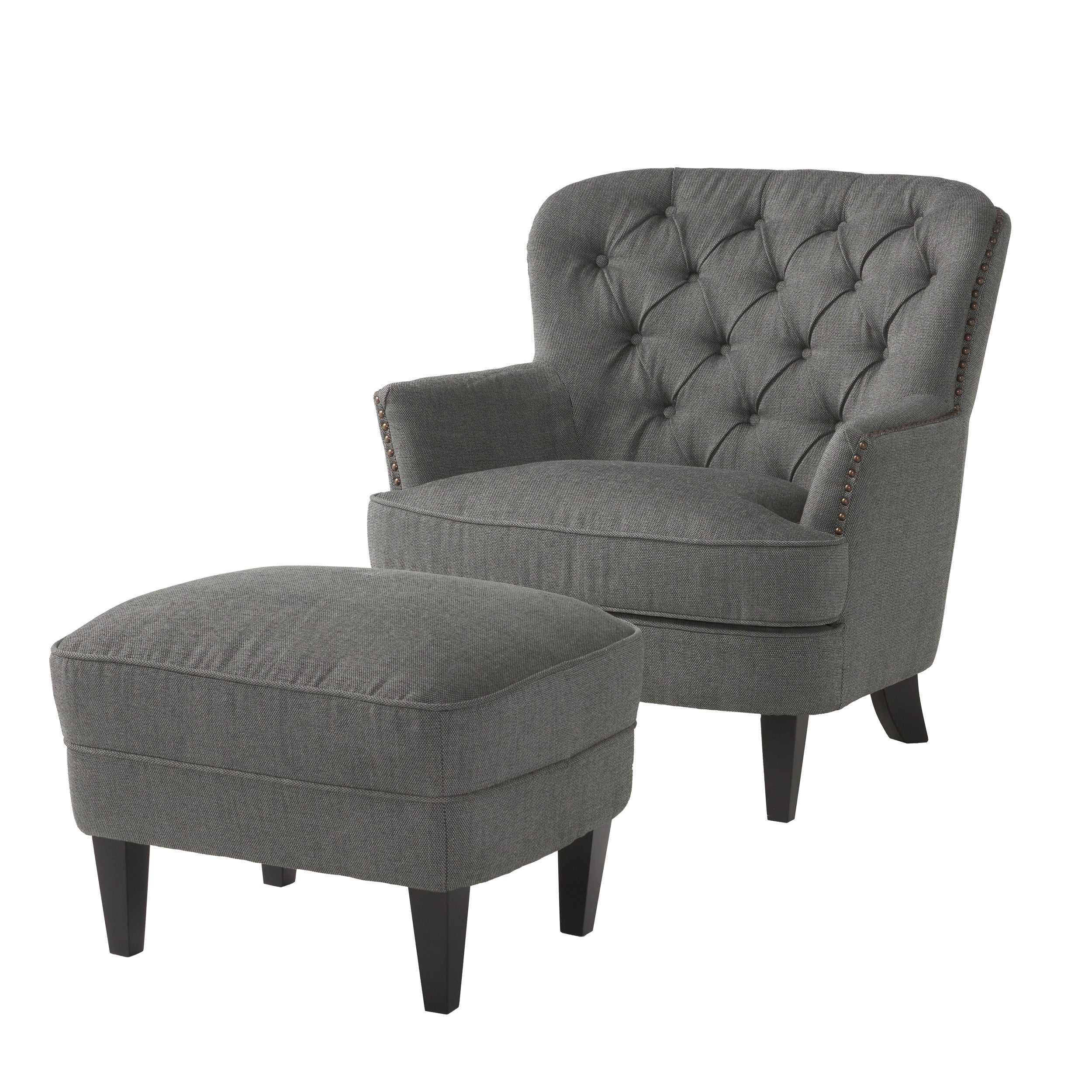 Teton Button Tufted Upholstered Club Chair With Footstool