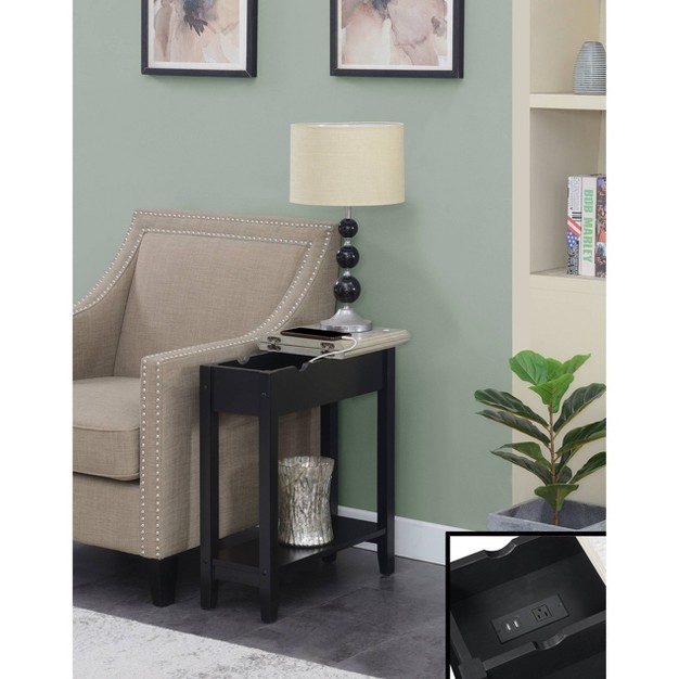 American Heritage Flip Top End Table With Charging Station And Shelf Breighton Home