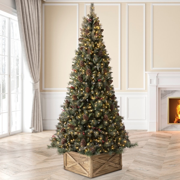 Glitzhome 9ft PreLit Green Pine Artificial Christmas Tree with 1000 Warm White Lights