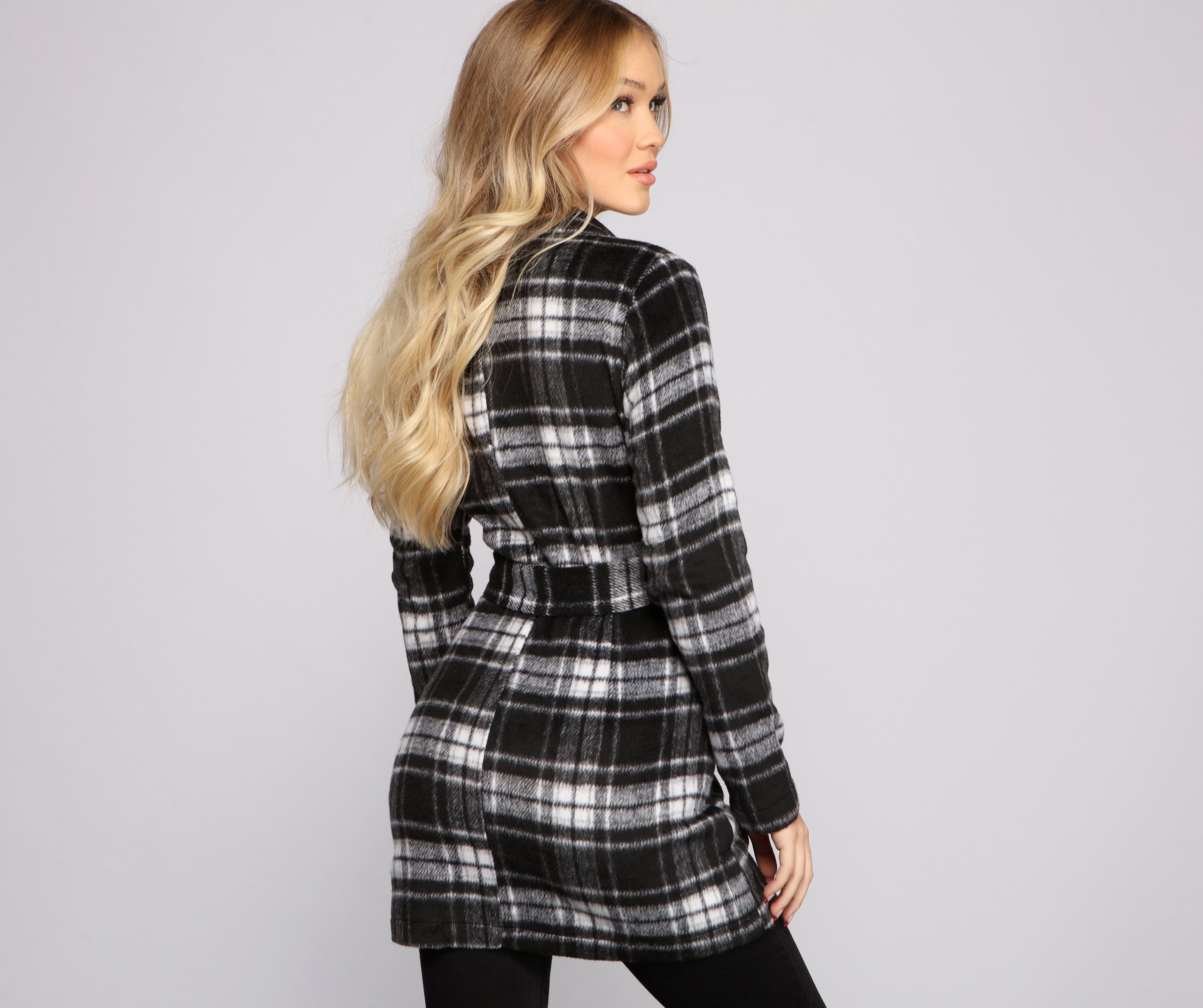 Preppy In Plaid Belted Coat