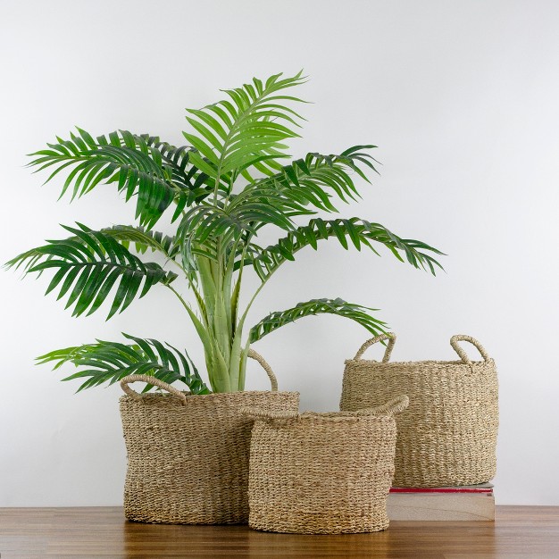 Northlight Set Of 3 Natural Beige Round Seagrass Table And Floor Baskets