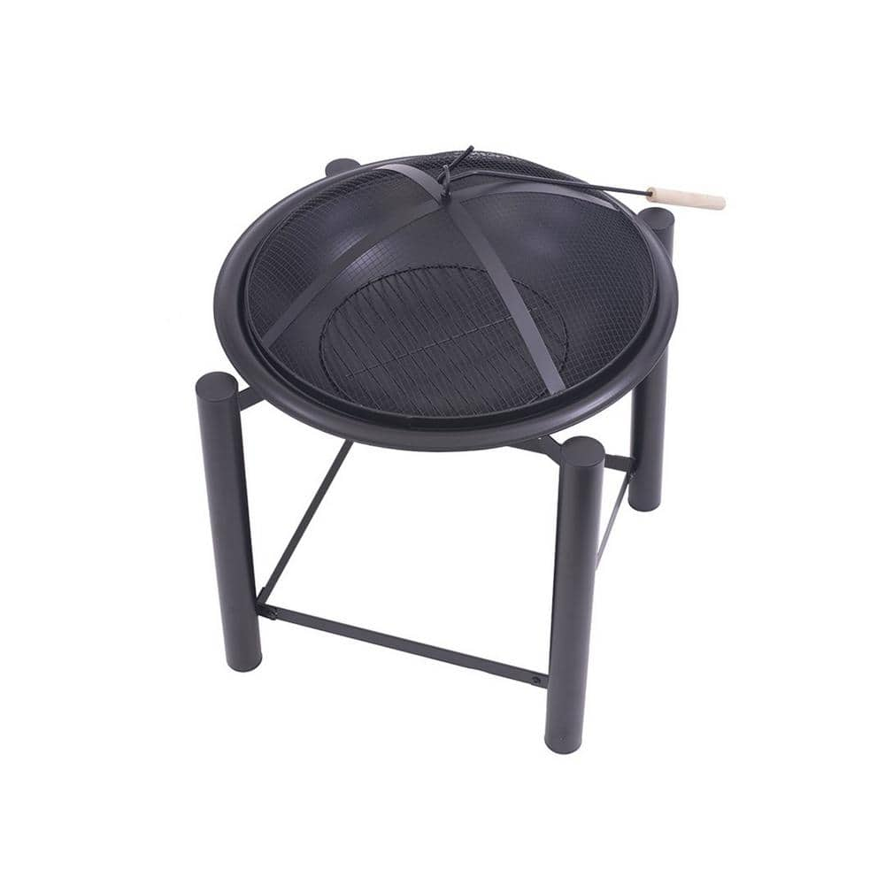 BLUE SKY OUTDOOR LIVING 21.5 in. Round Steel Wood Fire Pit On Raised 4-Post Platform with Screen, Screen Lift, And Log Grate WBFP21RB