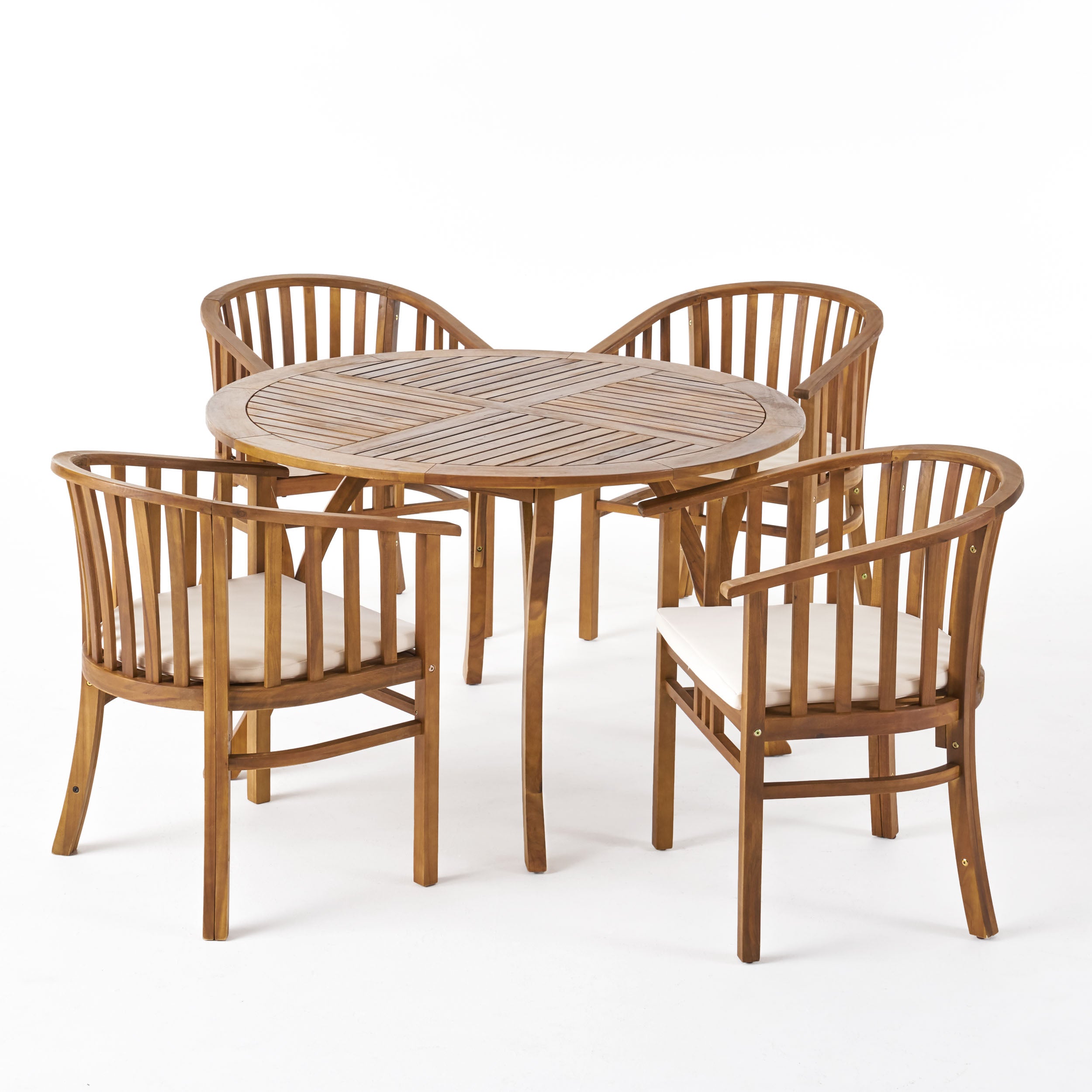 Rosin Outdoor 4 Seater Acacia Wood Circular Dining Set