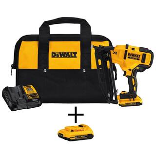 DW 20V MAX XR Lithium-Ion 16-Gauge Cordless Angled Finish Nailer Kit with (2) 2.0Ah Battery Packs Charger and Bag DCN660D1wDCB203