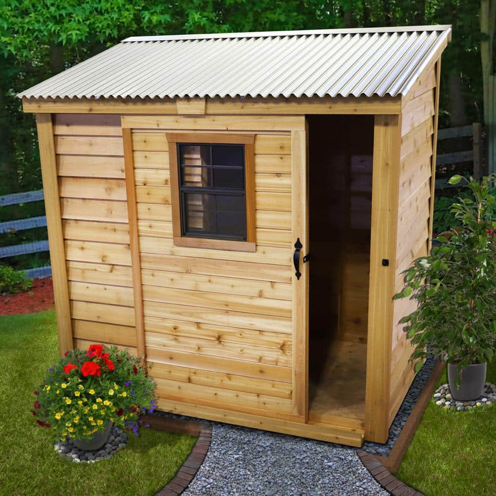 Outdoor Living Today Space Saver 8 ft. W x 4 ft. D Cedar Wood Shed with Sliding Door and Metal Roof (32 sq. ft.) SS84-SLI-MET-AK