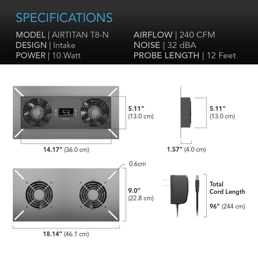 AC Infinity Airtitan 240 CFM Indoor Wall Mount Crawlspace Basement Ventilator Fan Temperature and Dehumidistat Controller Intake