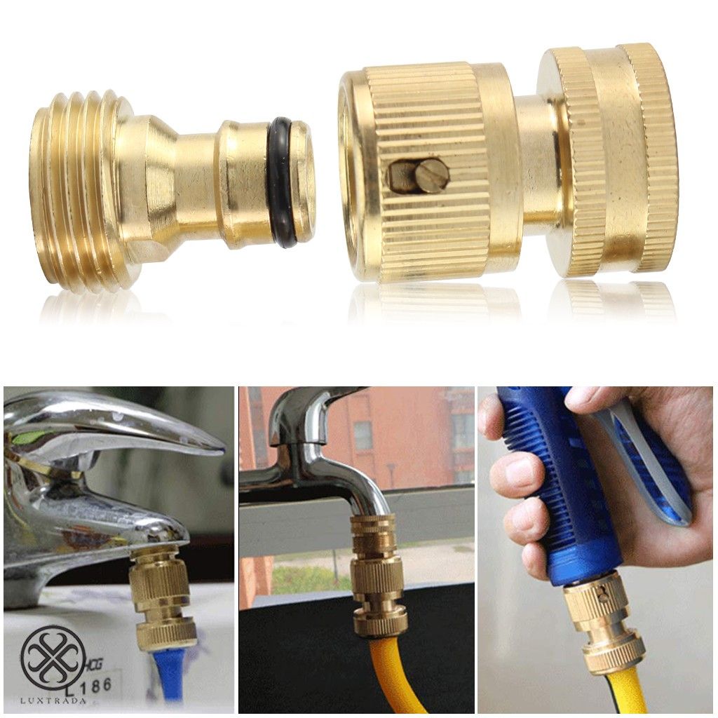 Luxtrada 4PCS 3/4' Garden Hose Quick Connect Water Hose Fit Brass Female Male Connector Set