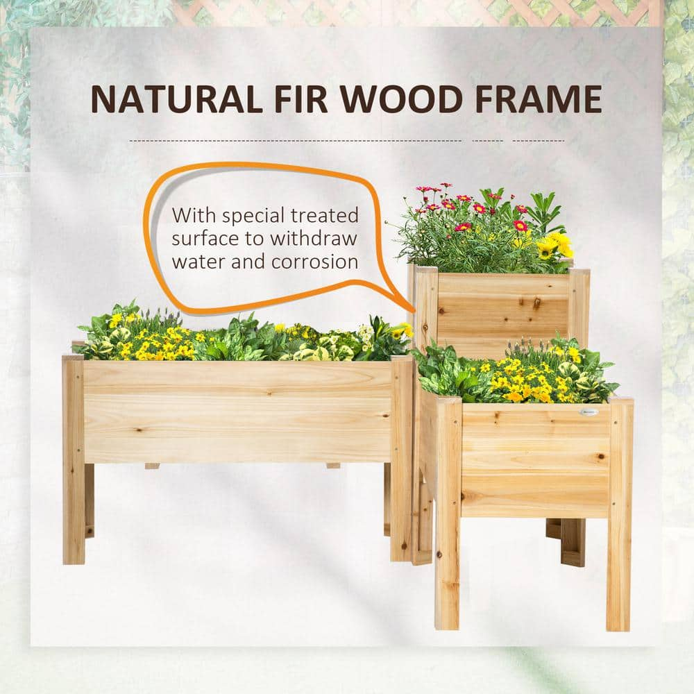 Outsunny 9.75 in. L x 19.75 in. W x 33.75 in. H Natural Wood Elevated Wood Planter Box 845-677