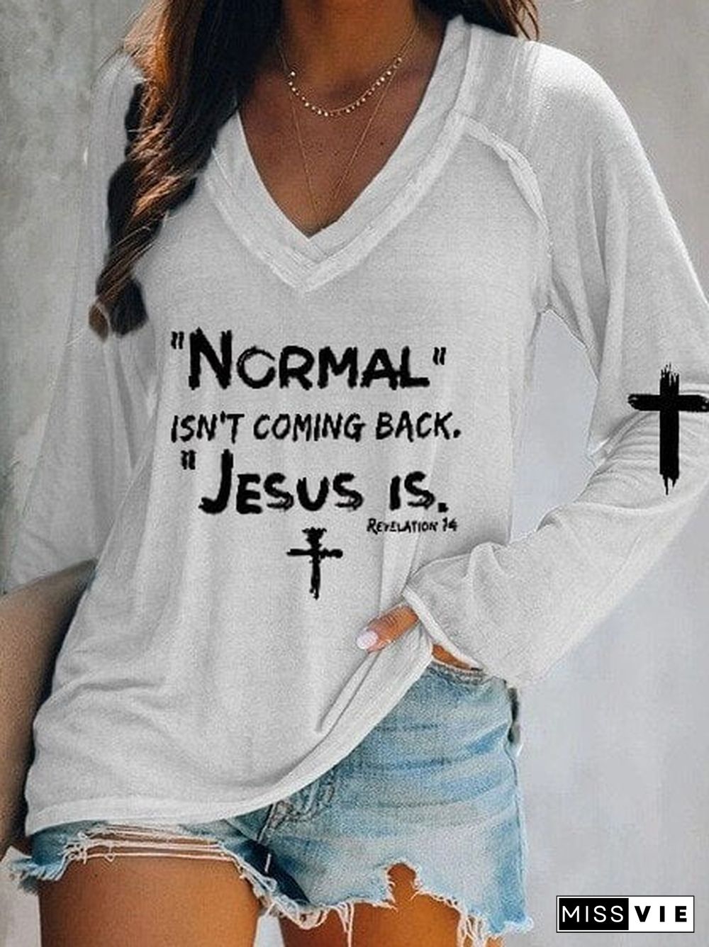 Women's NORMAL ISN'T COMING BACK JESUS IS Print Tee Shirt