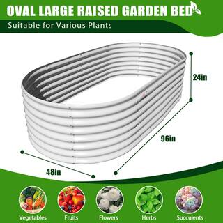 Cesicia 2 Pcs White Anti-Rust Galvanized Raised Steel Garden Bed Oval Above Ground Modular Planter Boxes (96L x 48W x 24H) ktkhxywydyq38