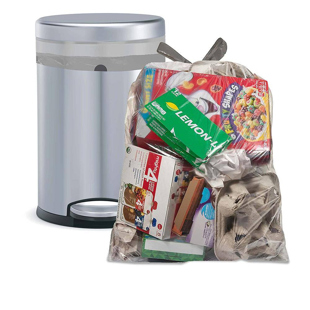 Aluf Plastics 13 Gal. 0.7 Mil Clear Drawstring Trash Bags 24 in. x 27 in. Pack of 60 for Home Kitchen and Office DS13C 24x27