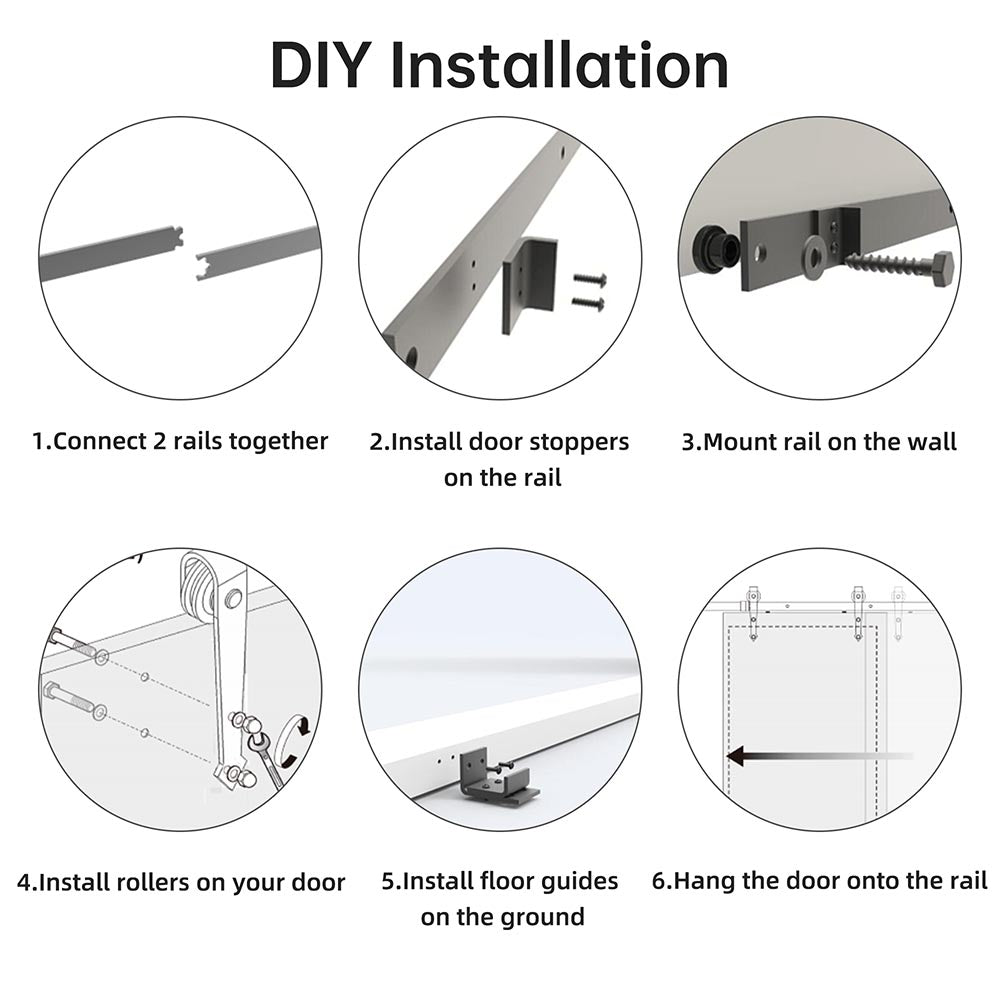 Yescom 6.6 ft Sliding Barn Door Hardware Kit Wood Track Black Arrow