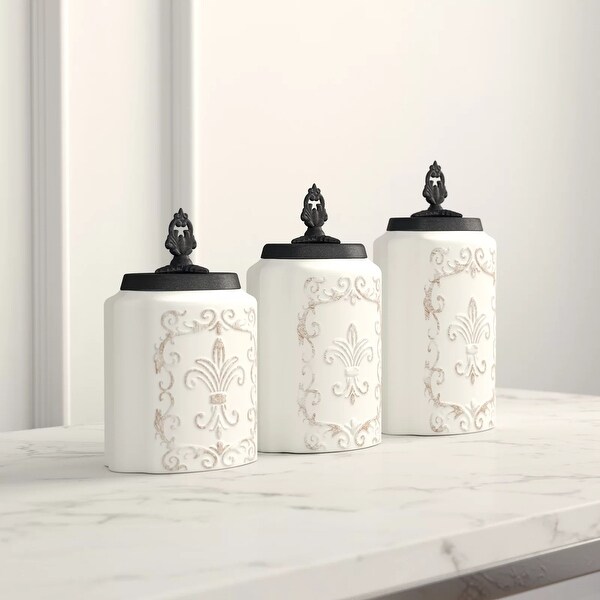 White Antique Set of 3 Canister