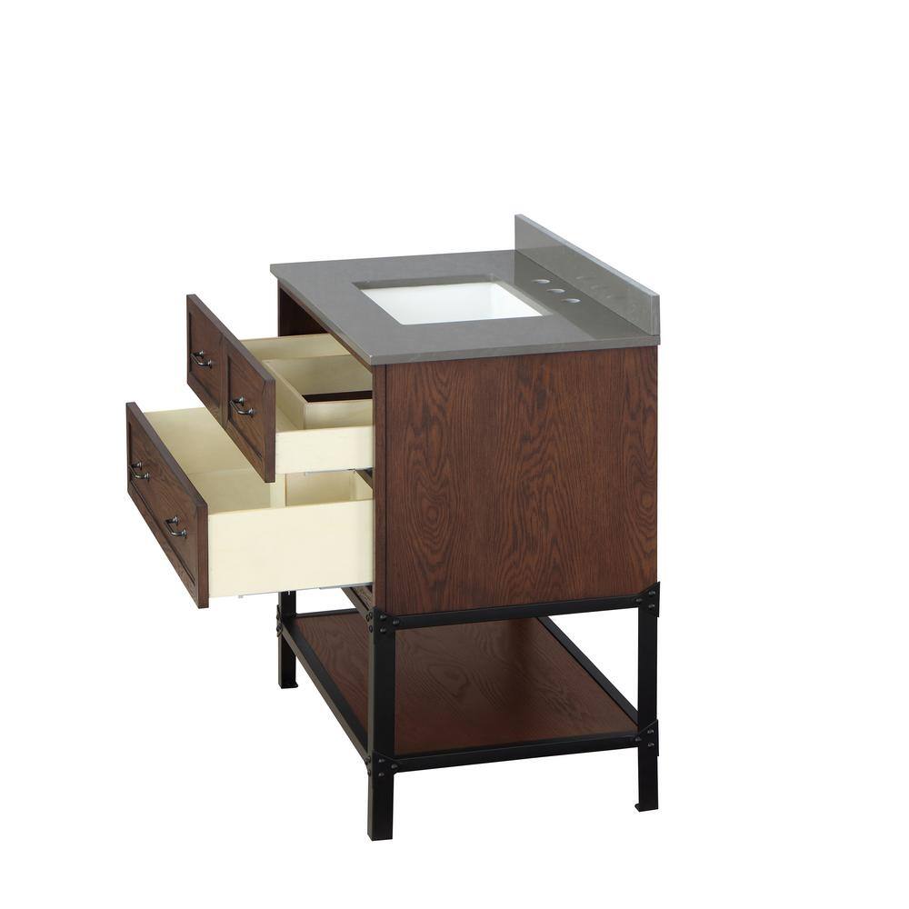 Home Decorators Collection Alster 36 in. W x 22 in. D x 34.5 in. H Vanity in Brown Oak with Engineered Calacatta Grey Marble Top and White Sink TJ-0401V3622BR