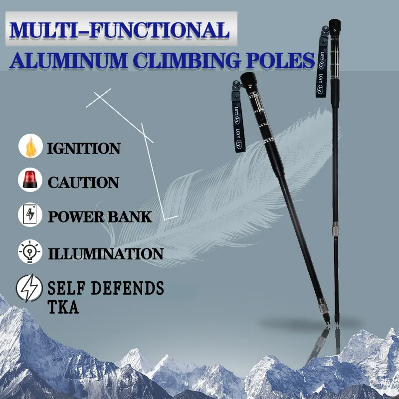 Tactical Aluminum oy Retractable Customizable Camping Bastoncini Per Lalpinismo Alpenstock Hiking Sticks Trekking Poles