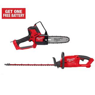 MW M18 FUEL 8 in. 18V Lithium-Ion Brushless Electric Battery Chainsaw HATCHET wM18 FUEL 24 in. Hedge Trimmer (2-Tool) 3004-20-2726-20