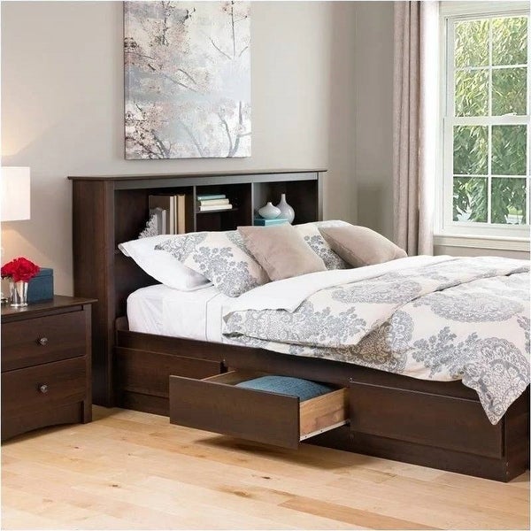 Full/Queen size Bookcase Storage Headboard in Espresso Wood Finish - - 36214975