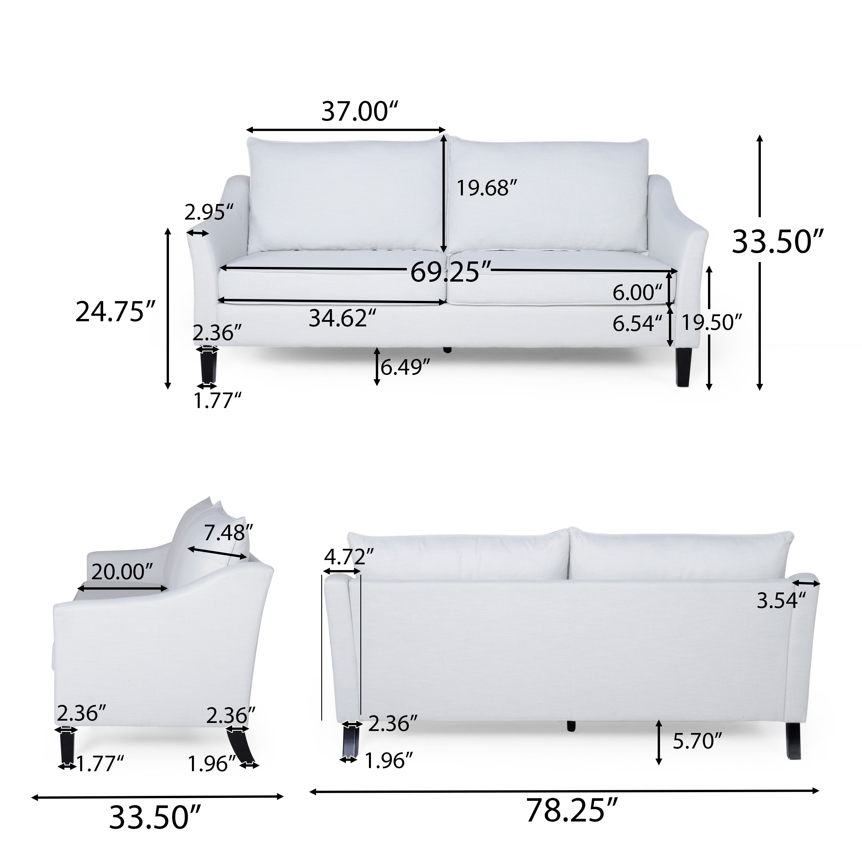 Tess Contemporary Fabric 3 Seater Sofa