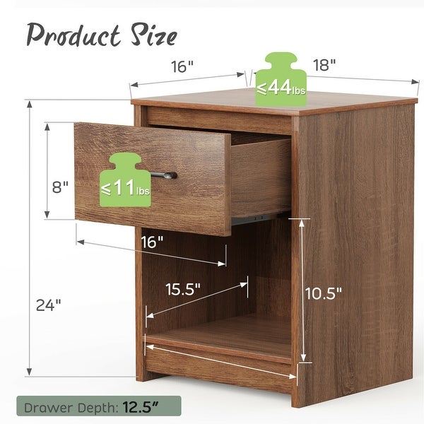 Gymax Nightstand with Drawer Storage Shelf Wooden End Side Table