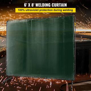 VEVOR Welding Screen 8 ft. x 6 ft. Welding Curtain Flame-Resistant Portable Light-Proof with Frame 4-Wheels Dark Green GBHJCL6X8DKJML001V0