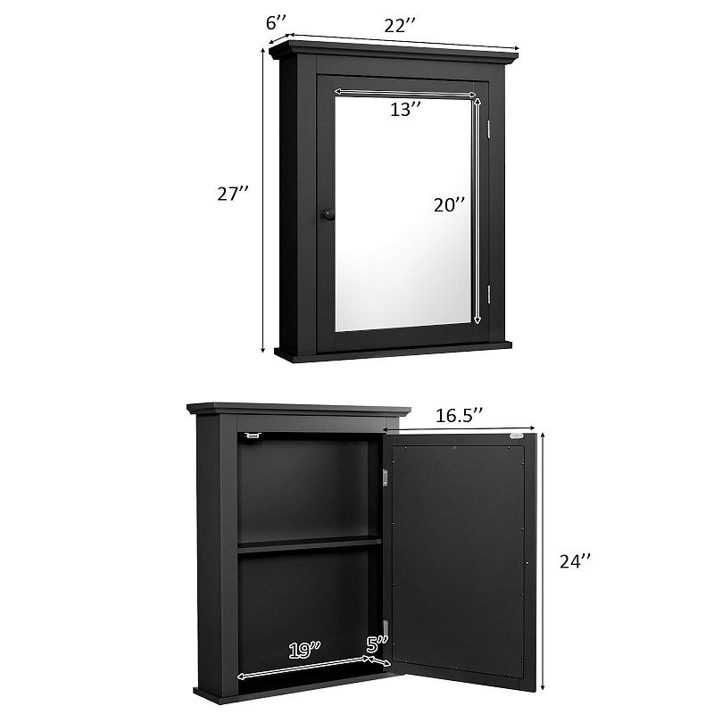 Wall Mounted Bathroom Mirror Cabinet with 5-level Height-adjustable Shelf