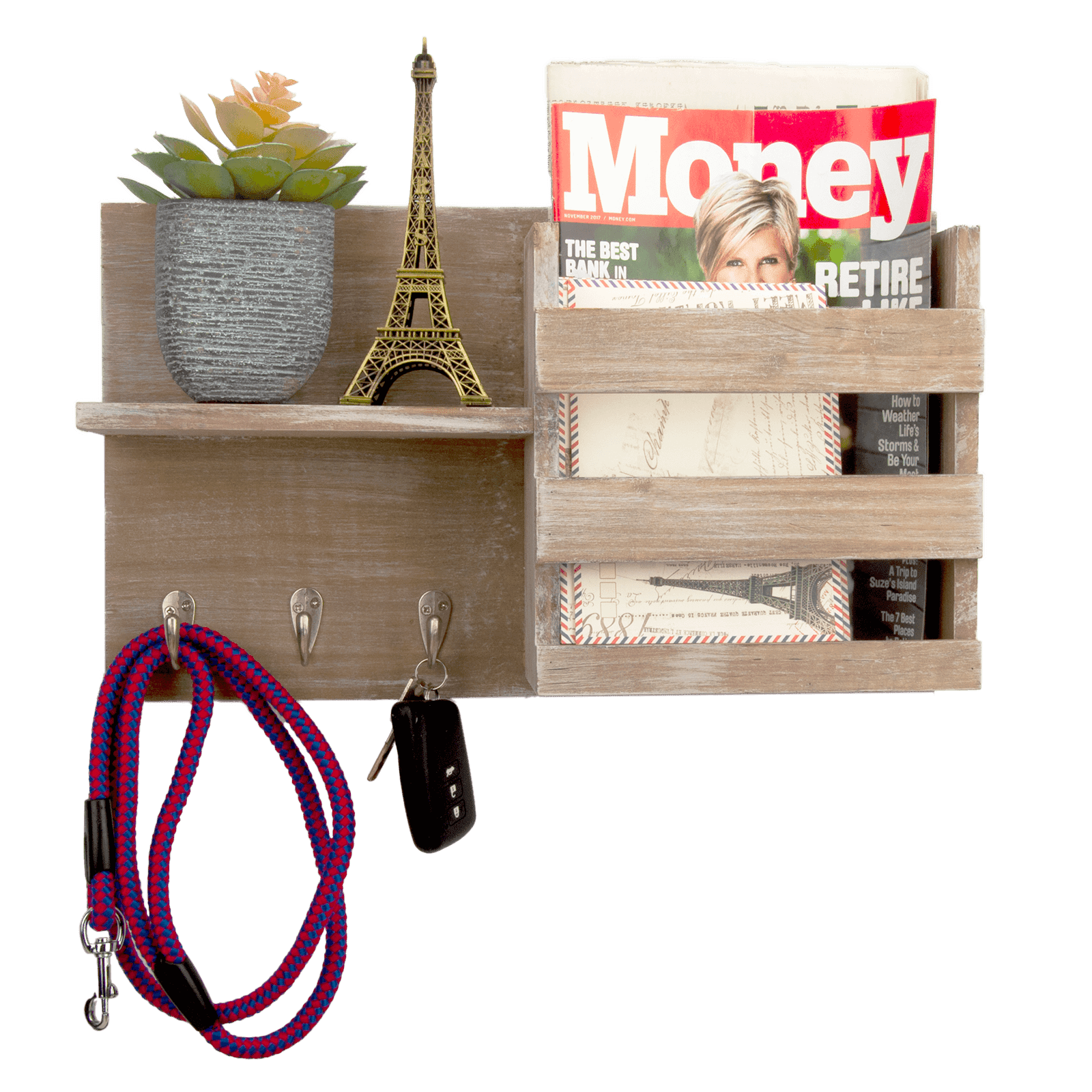 Wall Mount Entryway Mail Envelope Organizer, Key Holder Hooks, Leash Hanging, Coat Rack, Letter & Newspaper Storage, Ornament Home Decorative Floating Shelf, Country Rustic Torched Wood-Dark Grey