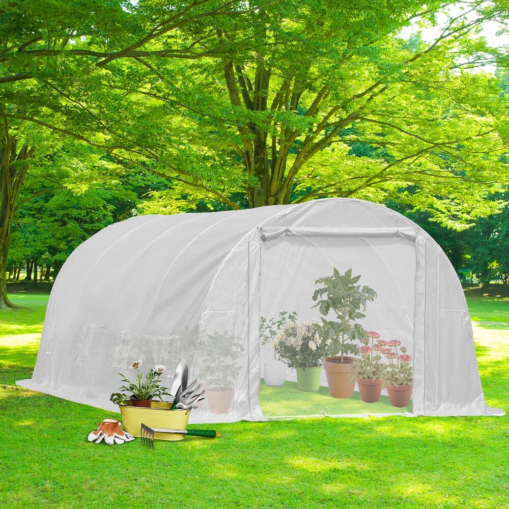 Aoodor Patio Greenhouse Heavy Duty Frame Portable Hot House with 1 Zippered Screen Doors