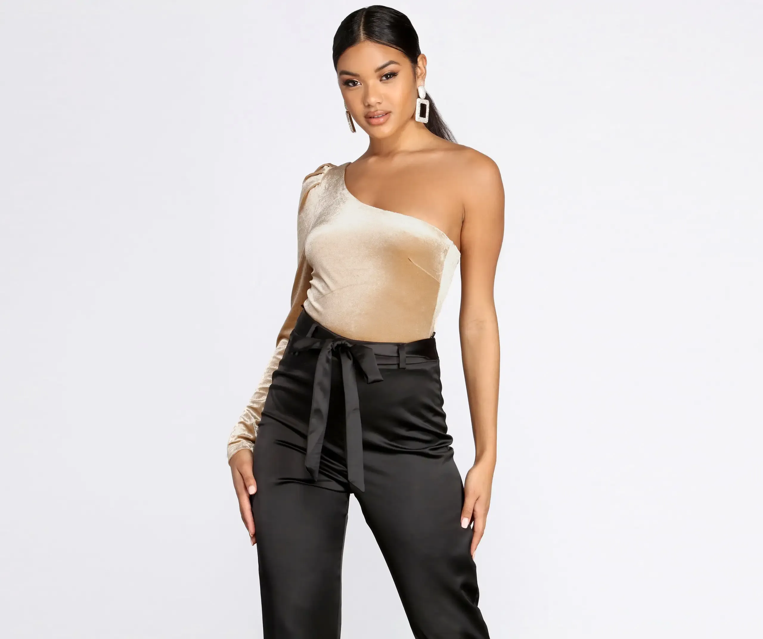 One Shoulder Velvet Bodysuit