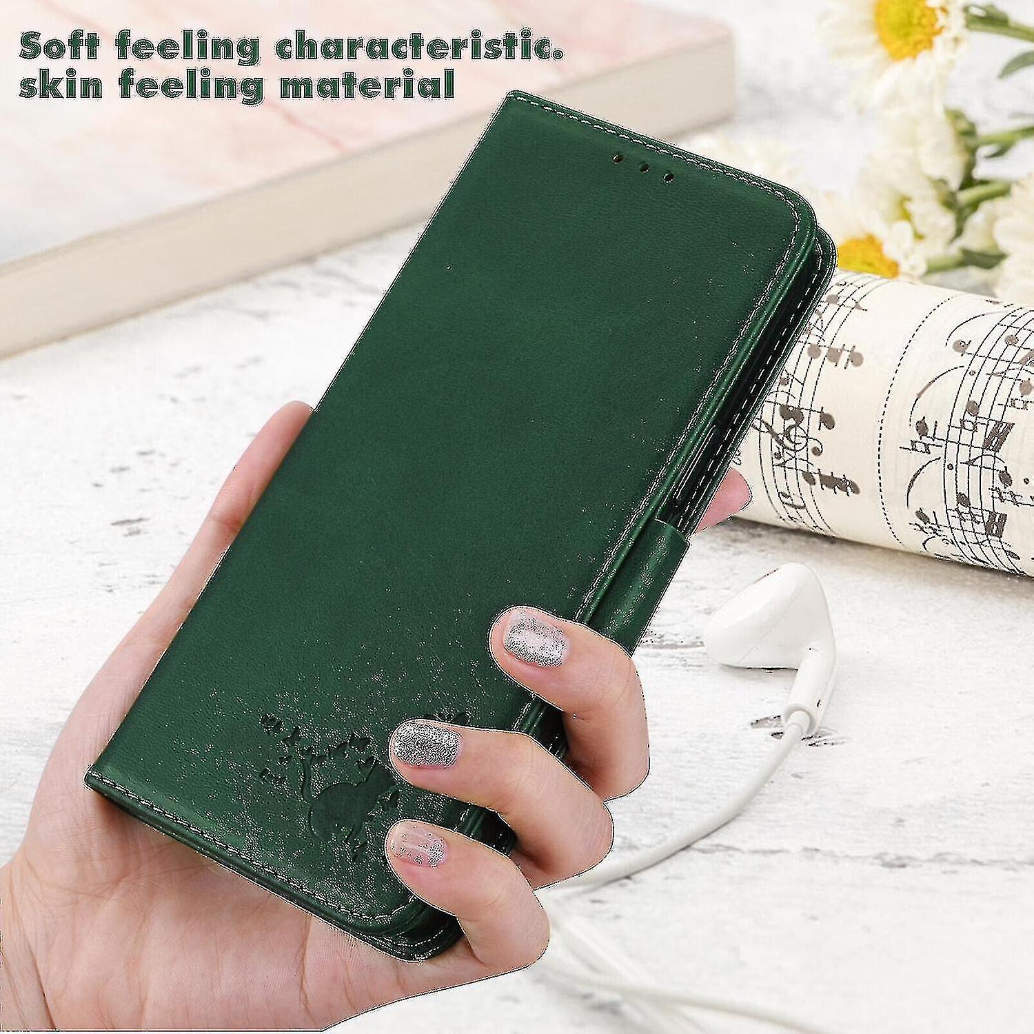 Samsung Galaxy F41/m31 Case Retro Cat Wallet Flip Cover Card Holder Pu Leather Coque Etui - Green