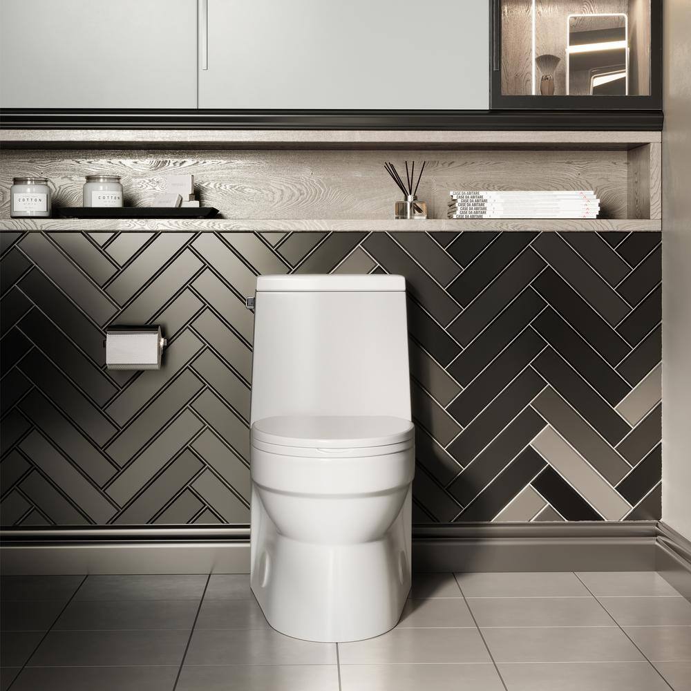 Swiss Madison Virage 1-Piece 1.28 GPF Single Flush Elongated Toilet in Glossy White Seat Included SM-1T123