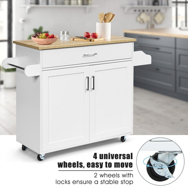 Rolling Kitchen Island Cart with Towel and Spice Rack   45.5\