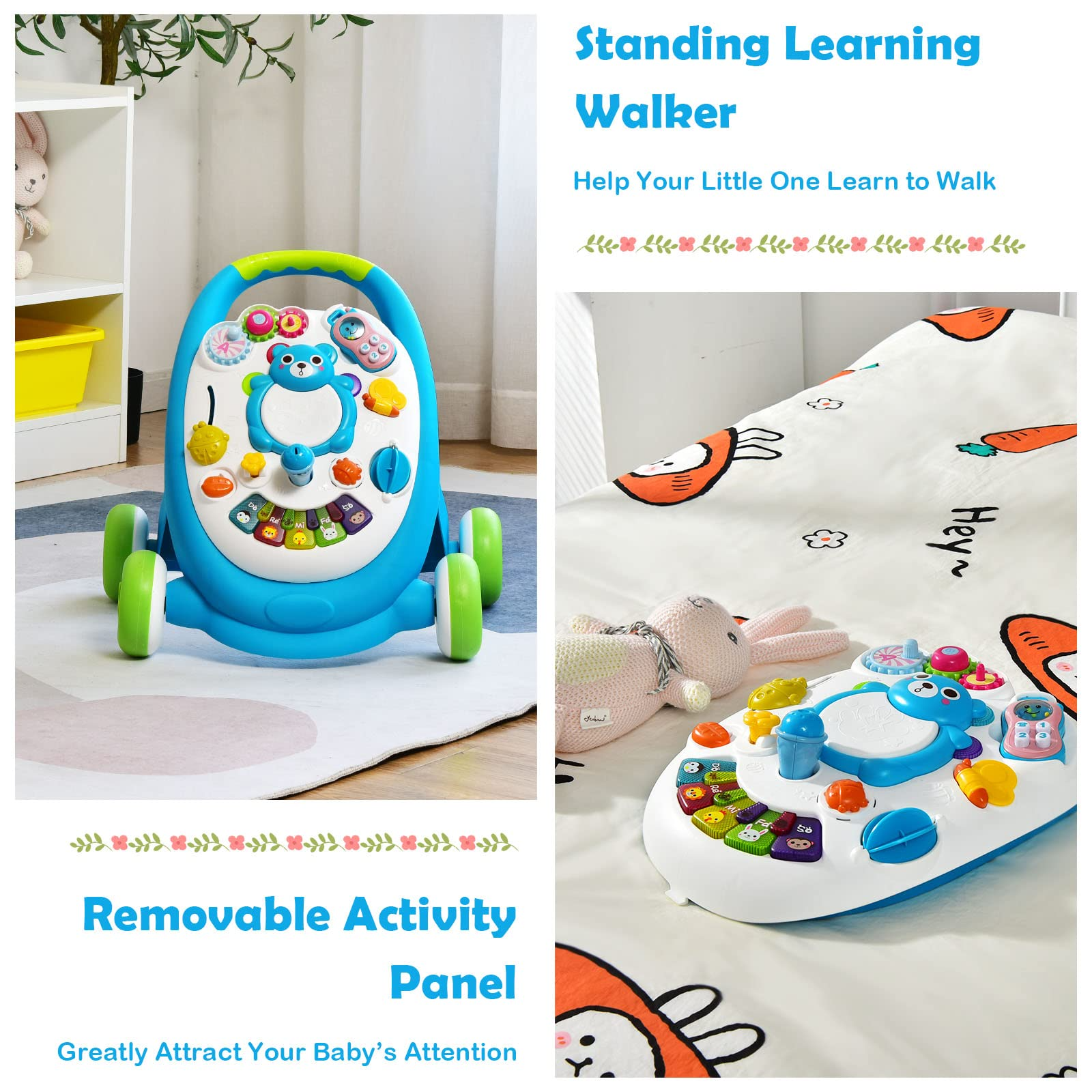 BABY JOY Sit-to-Stand Learning Walker, Early Education Activity Center with Lights & Sounds