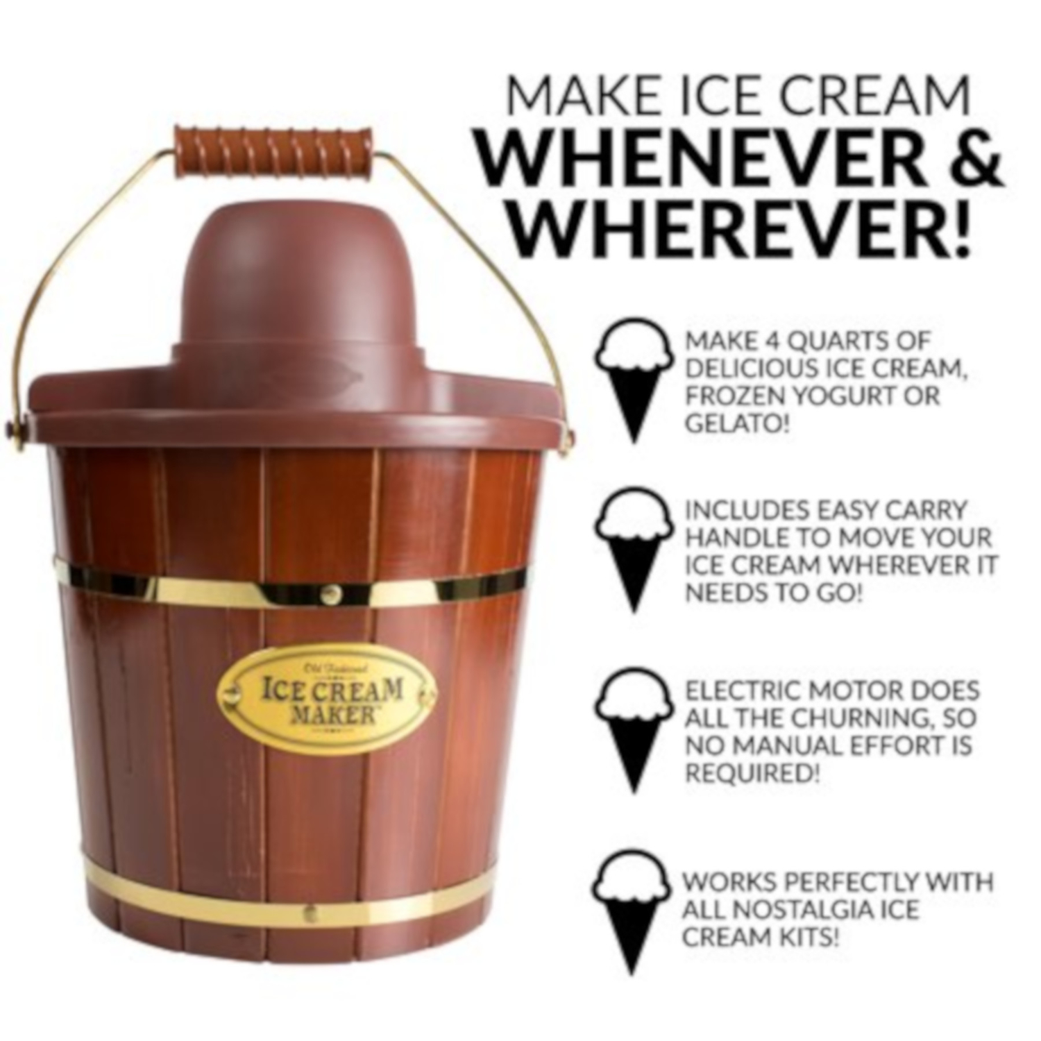 Nostalgia Brown 4 qt Ice Cream Maker 16 in. H X 12 in. W X 13 in. L